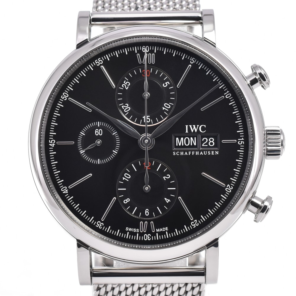 値下 IWC SCHAFFHAUSEN IW391016 ポートフィノ クロノグラフ ブラック 自動巻き メンズ 美品 箱・保証書付き 腕時計 D#147371