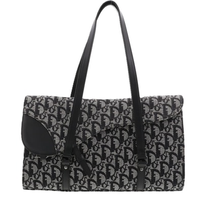 【値下げ】Christian Dior クリスチャンディオール トロッター サドル トートバッグ トートバッグ キャンバス ブラック レディース【中古】