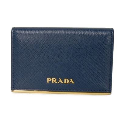 PRADA プラダ サフィアーノ メタル カードホルダー ブルー スナップボタン 二つ折り パスケース 名刺入れ コンパートメント ロゴ プレート ブルエッテ カードケース 1MC122 QME F0016