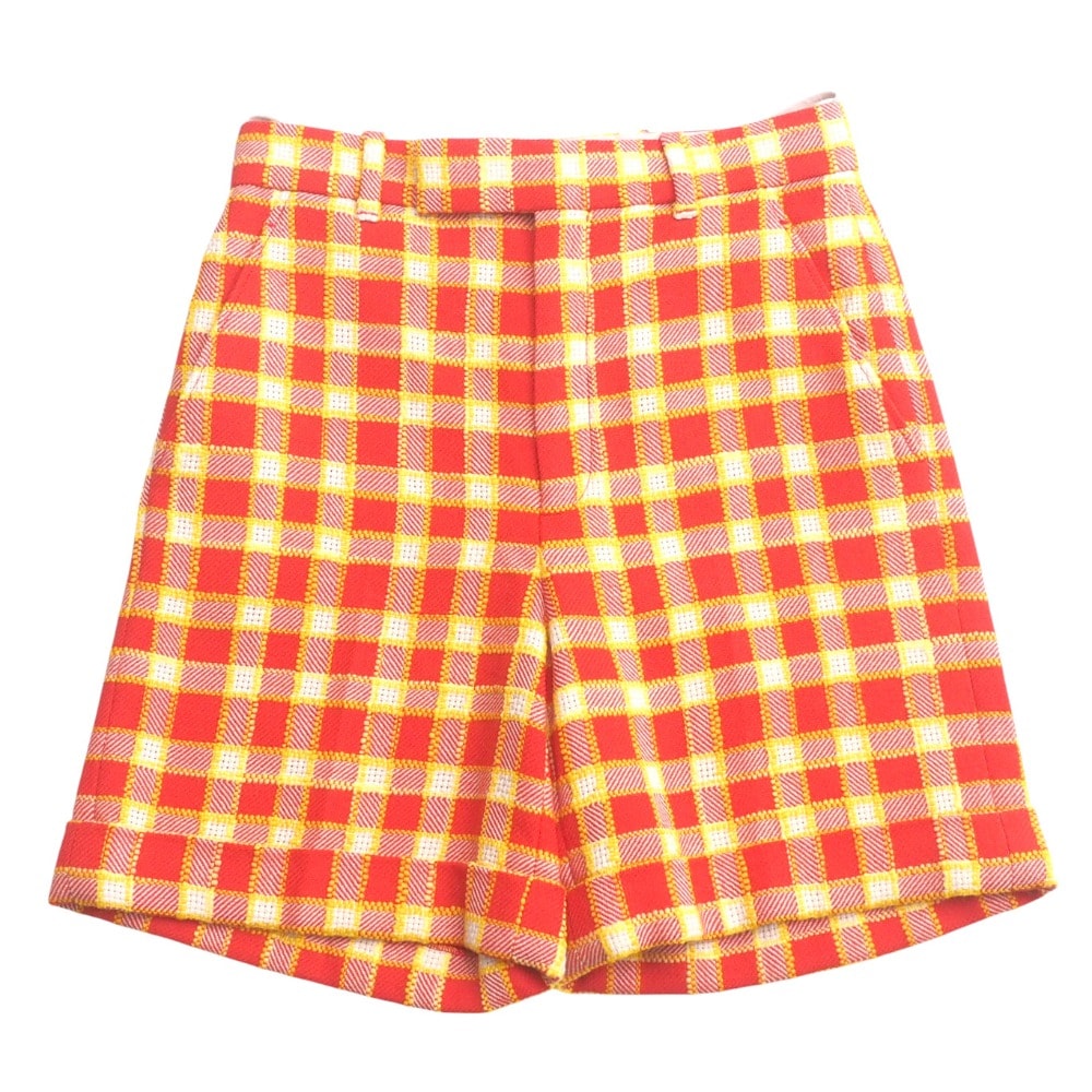 ■美品■GUCCI グッチ ショートパンツ サイズ36 ツイード チェック ミケーレ期 イタリア製 ブランド古着【中古】20250519/RA4772