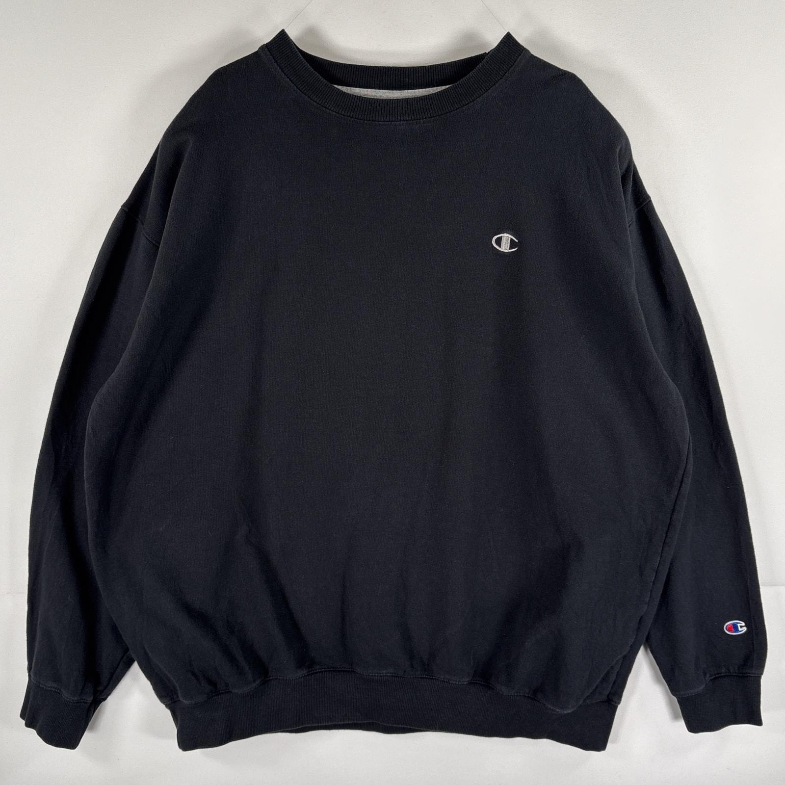古着 チャンピオン Champion スウェット トレーナー クルーネック 大きいサイズ ワンポイントロゴ刺繍 2XLT  ブラック メンズ