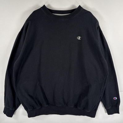 古着 チャンピオン Champion スウェット トレーナー クルーネック 大きいサイズ ワンポイントロゴ刺繍 2XLT ブラック メンズ