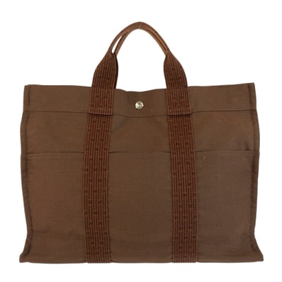 HERMES エルメス エールライン ブラウン シルバー金具 ポリアミド トートバッグ ハンドバッグ 602082 【中古】