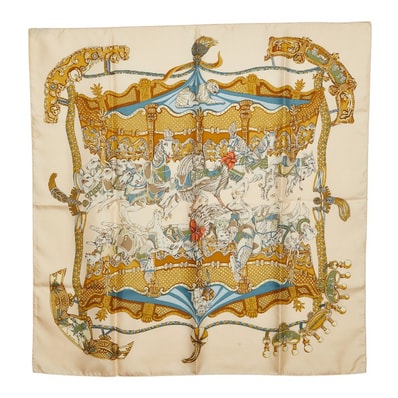 エルメス カレ90 TOURNEZ MANEGE メリーゴーランド スカーフ 大判 アイボリー マルチカラー シルク レディース HERMES 【中古】