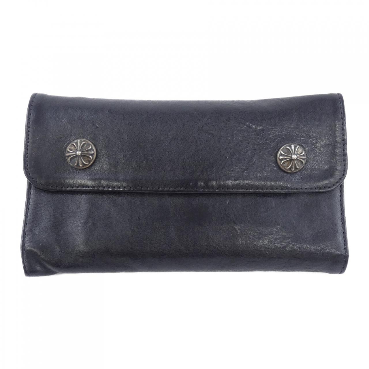 Chrome Hearts Wave Cross Ball Button Leather Wallet "Black/Silver"