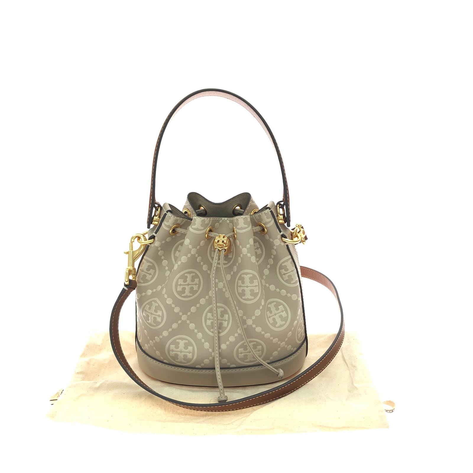 TORY BURCH トリーバーチ レディース 2WAYバッグ ショルダーバッグ Tモノグラム ぺブルドミニバスケットバッグ 巾着 フレッシュクレイ