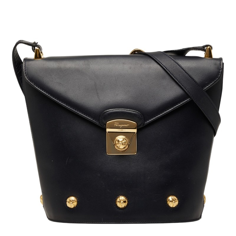 サルヴァトーレフェラガモ スタッズ ショルダーバッグ ブラック レザー レディース Salvatore Ferragamo 【中古】