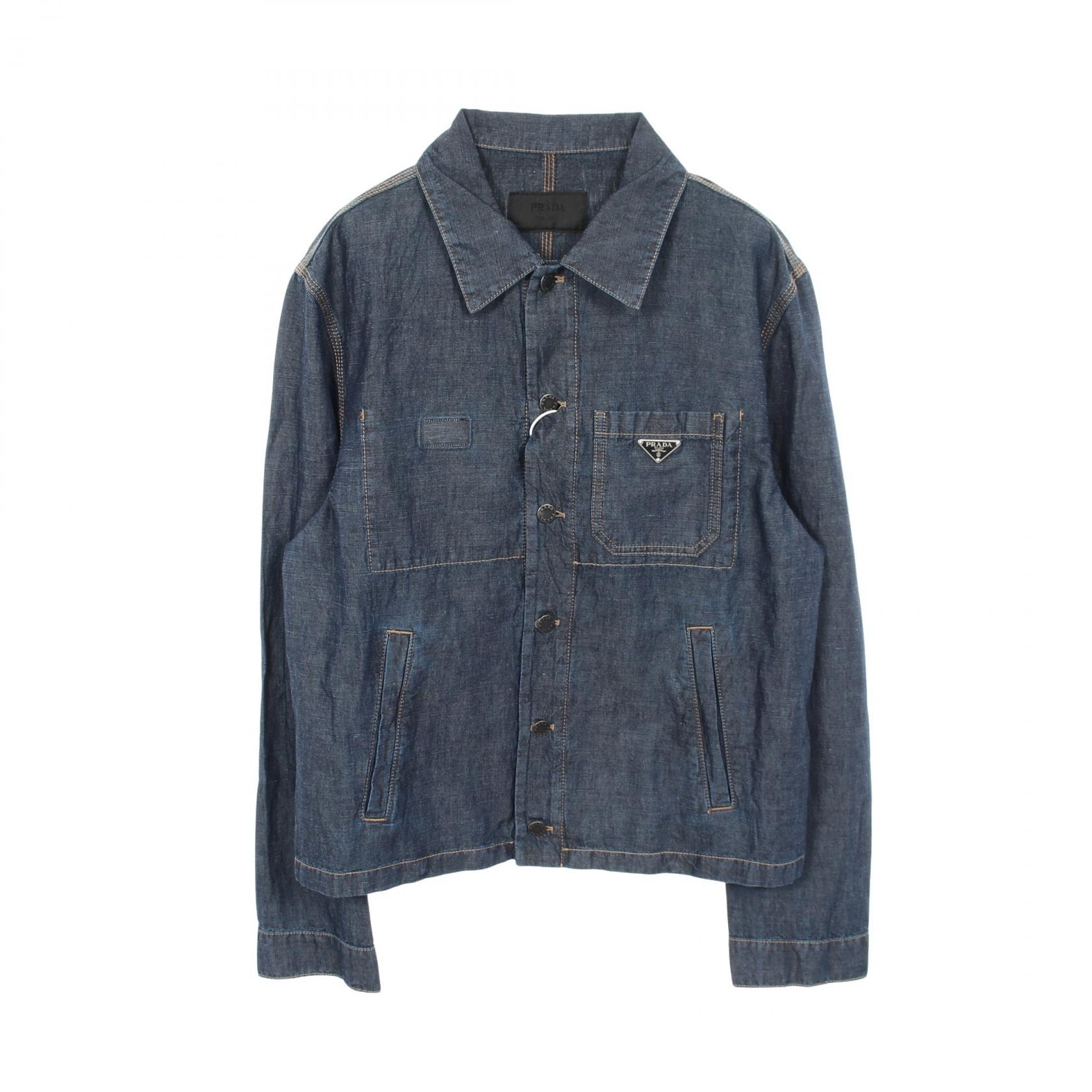 プラダ PRADA シャンブレー ブルゾン デニムジャケット 衣料品 アウター コットン メンズ ネイビー系 GEB254 【中古】