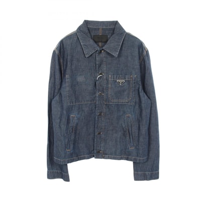 プラダ PRADA シャンブレー ブルゾン デニムジャケット 衣料品 アウター コットン メンズ ネイビー系 GEB254 【中古】