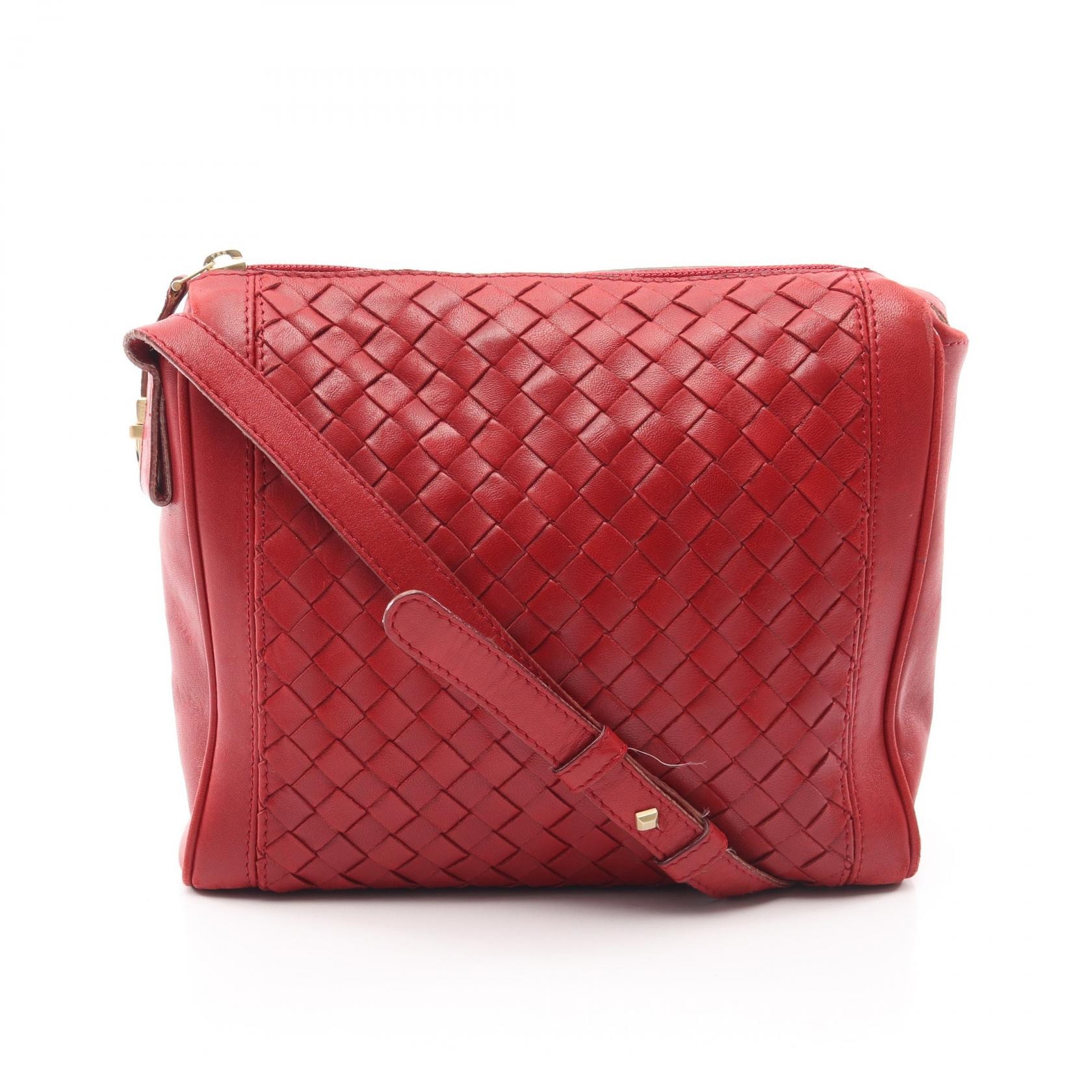 ボッテガヴェネタ BOTTEGA VENETA イントレチャート ショルダーバッグ バッグ レザー レディース レッド系 【中古】