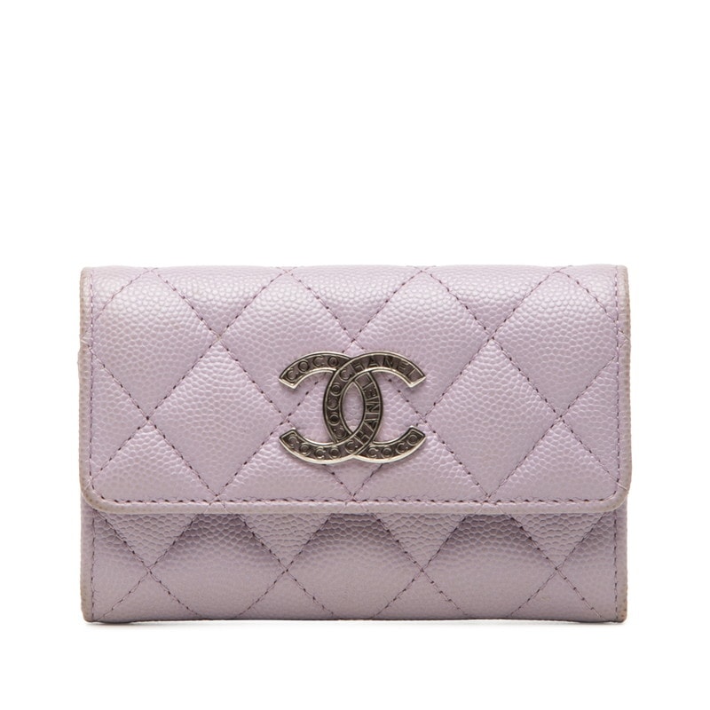 シャネル マトラッセ ココマーク カードケース 名刺入れ パープル キャビアスキン レディース CHANEL 中古