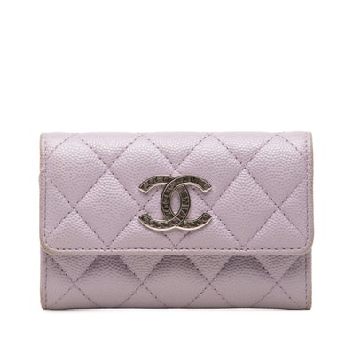シャネル マトラッセ ココマーク カードケース 名刺入れ パープル キャビアスキン レディース CHANEL 中古