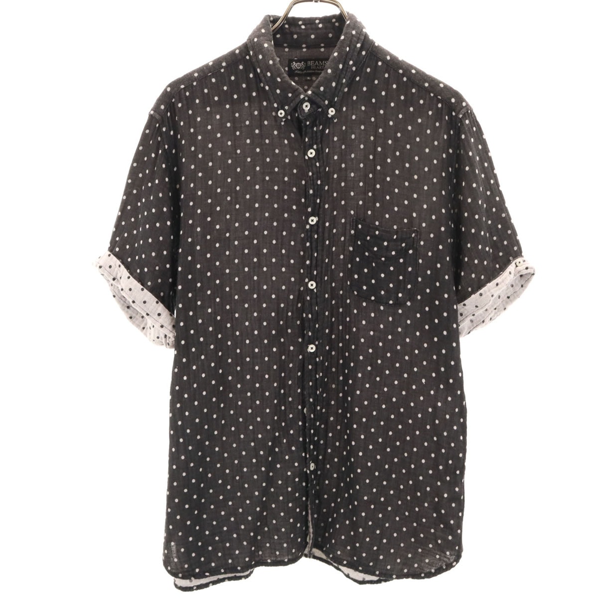 BEAMS HEART ビームスハート ドット柄 半袖 ボタンダウンシャツ XL ブラック 水玉