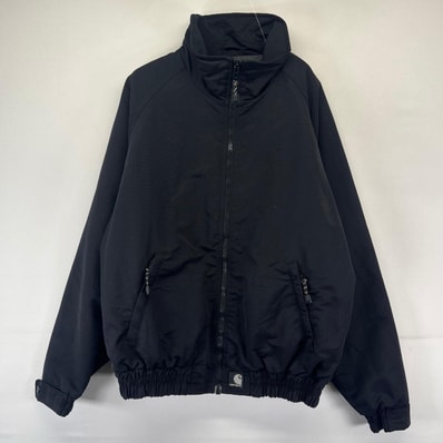 古着 カーハート Carhartt ジャケット フルジップ ワンポイントロゴ 中わた ワークジャケット ブルゾン フリース ブラック系 メンズ