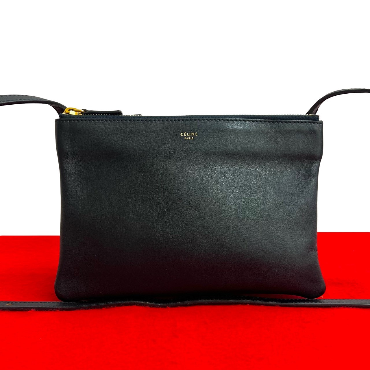 CELINE セリーヌ トリオ スモール レザー ショルダーバッグ ネイビー
 23791