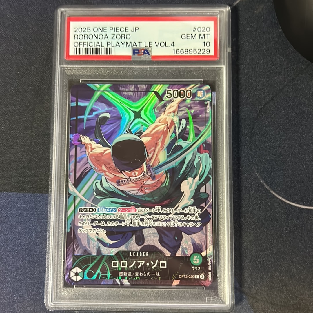 Roronoa Zoro L [OP12-020](Promotional Card "Official Playmat Limited Edition vol.4") — PSA 10
