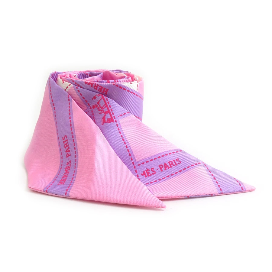 エルメス HERMES スカーフ ツイリー シルク ピンク/パープル/ホワイト レディース【中古】 e61729a