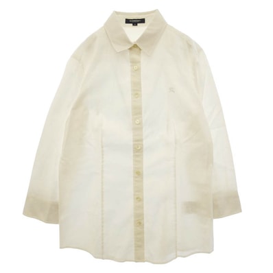 BURBERRY LONDON バーバリー ロンドン ワンポイント 刺繍 七分袖 シャツ ブラウス コットン 中国製 ホワイト系 38【中古】