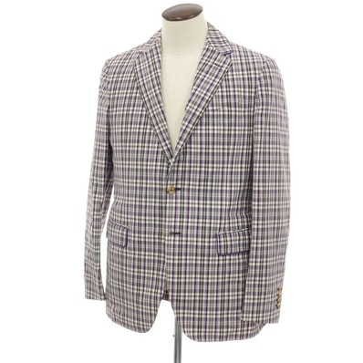 【中古】エトロ ETRO コットン チェック 2B カジュアルジャケット グレーxパープル【サイズ50】【メンズ】
