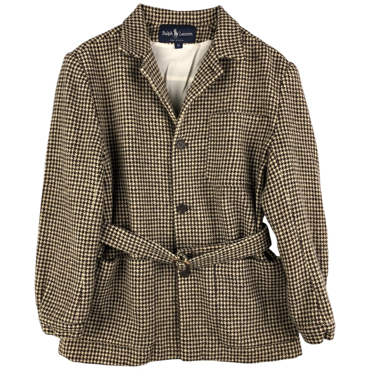 ローレンラルフローレン ウール ライダースジャケット ショールカラー 千鳥格子 LAUREN ラルフローレン 千鳥格子 ライダース ラムウール ニット