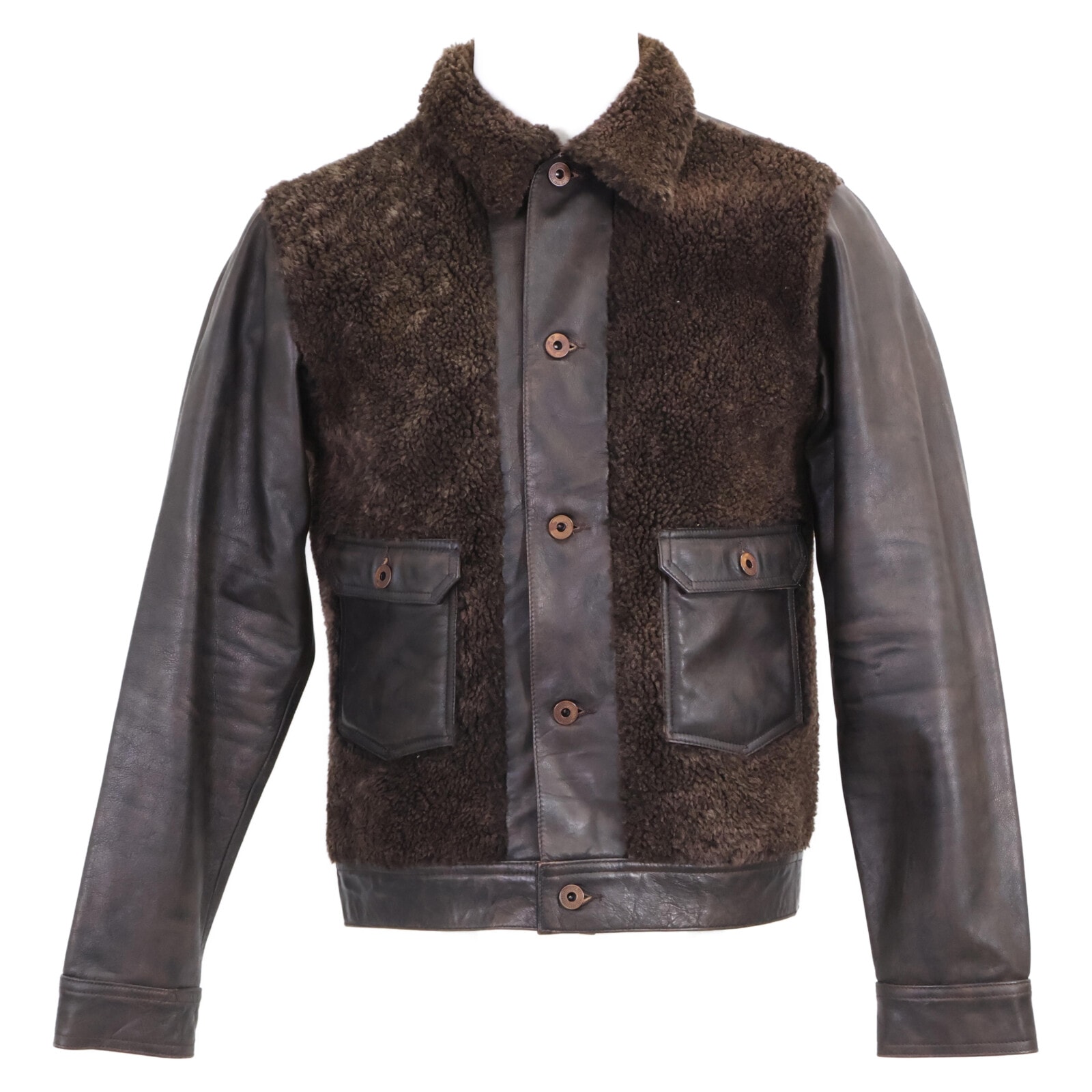 ダブルアールエル 【美品/国内正規/24AW】MNRROTW16020148 GRIZZLY JACKET シアリング パネルド ラムレザー XS