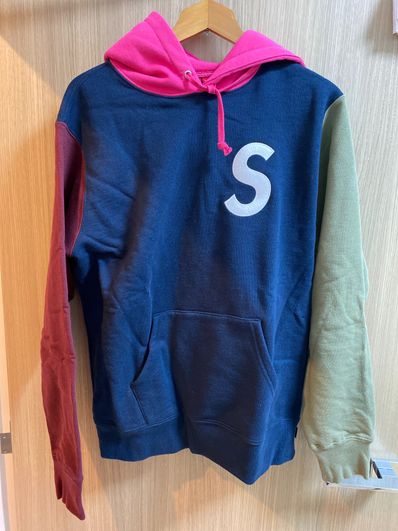 Supreme S Logo Colorblocked Hooded Sweatshirt "Navy"