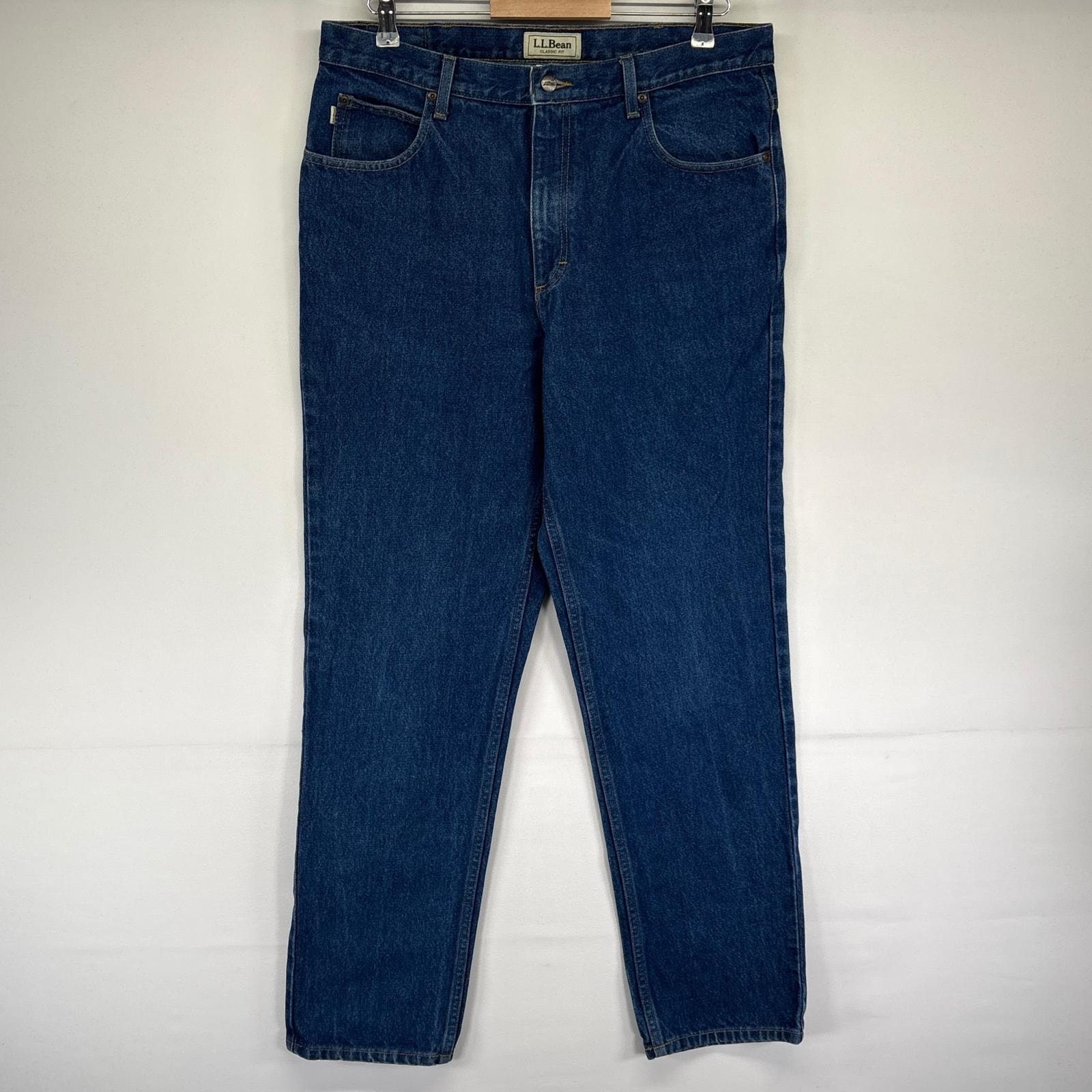 古着 エルエルビーン L.L.Bean デニム パンツ Gパン 5ポケ ジーパン ジーンズ テーパード W35 L32  ブルー系 メンズ