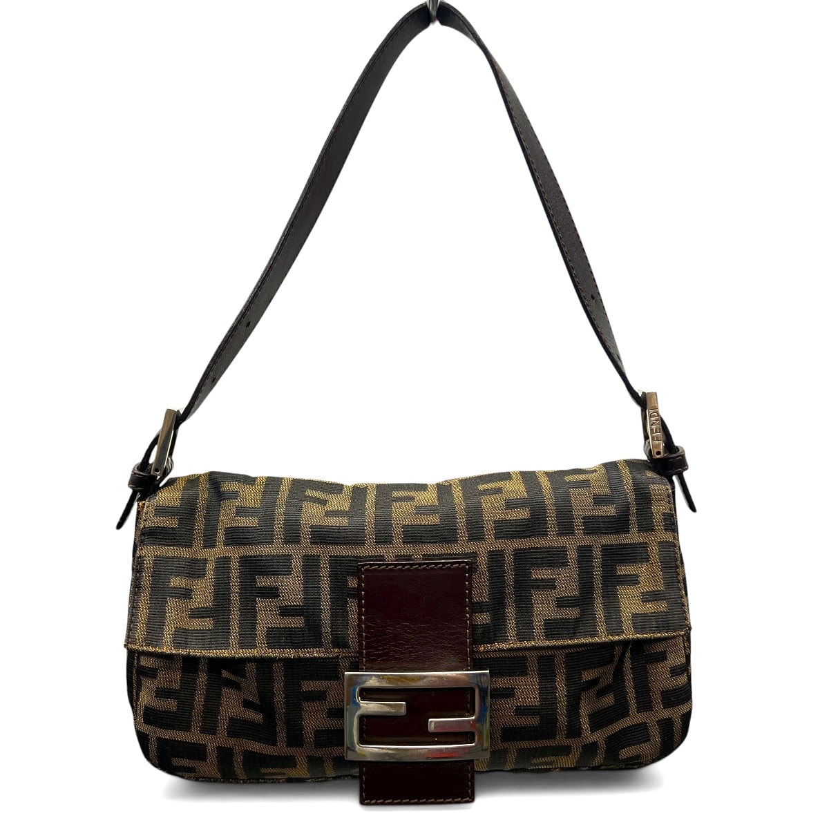 FENDI 美品 フェンディ マンマバケット ZUCCA ズッカ ショルダーバッグ 26424 キャンバス レザー ブラウン ワンショルダー セミショルダー ハンドバッグ FF金具 Y2K ABランク 中古 鑑定済 フェンディバッグ