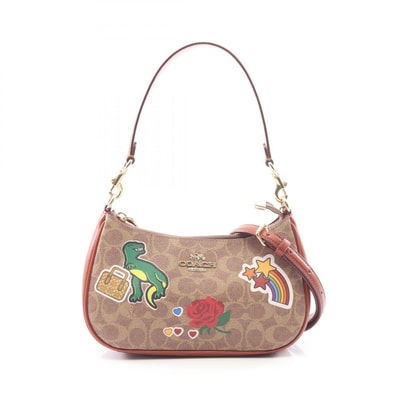 コーチ COACH テリ ステッカープリント 2WAY ハンドバッグ バッグ PVCコーティングキャンバス レザー レディース ベージュ系 / ブラウン系 CV939 【中古】