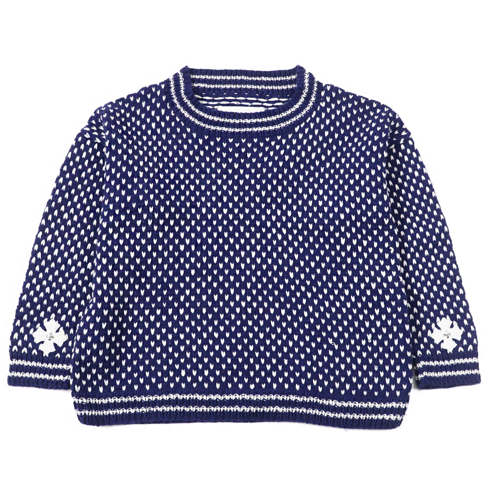 Chrome Hearts Cashmere Sheepskin Sweater with CH Plus Patches on Both Sleeves "BLUE WHITE"