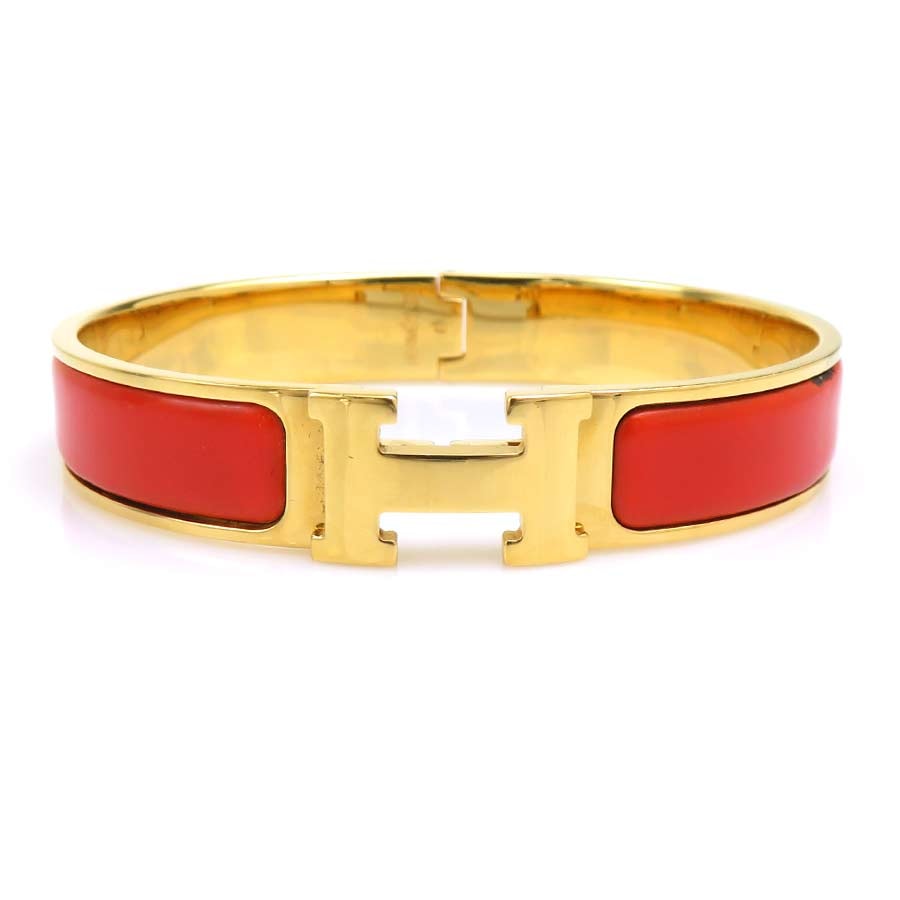エルメス HERMES バングル ブレスレット クリッククラック H メタル/エナメル ゴールド/オレンジ レディース【中古】 e62395k