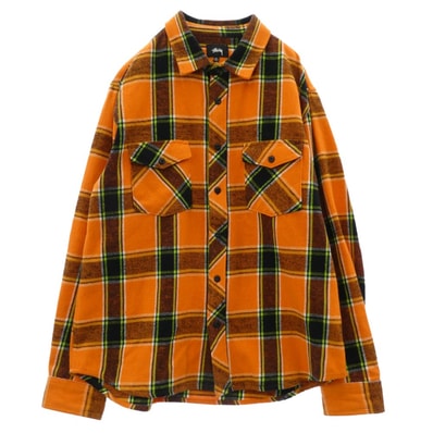 STUSSY ステューシー 長袖シャツ Ace Plaid L/S Shirt ヘビーウェイト コットン チェック柄 長袖シャツ オレンジ系 XL【中古】