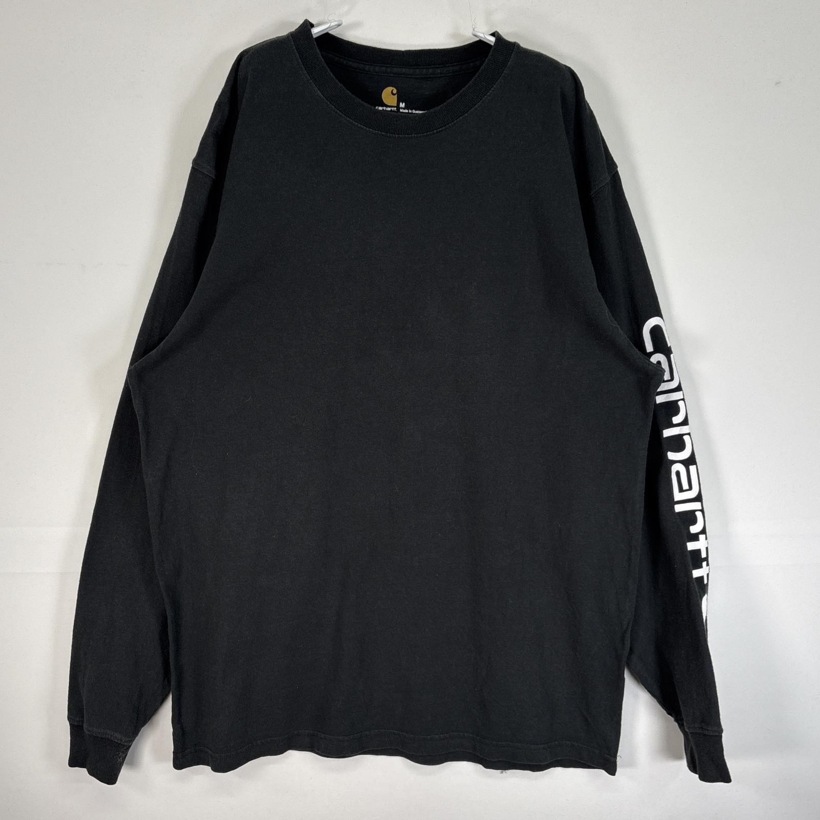 古着 カーハート Carhartt 長袖Tシャツ バック 袖 ラバープリント 肉厚 クルーネック M  ブラック メンズ