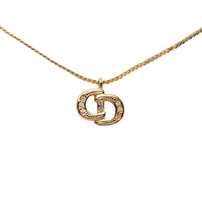 ディオール CDロゴ ペンダント ネックレス ゴールド ラインストーン メッキ GP レディース Dior 【中古】