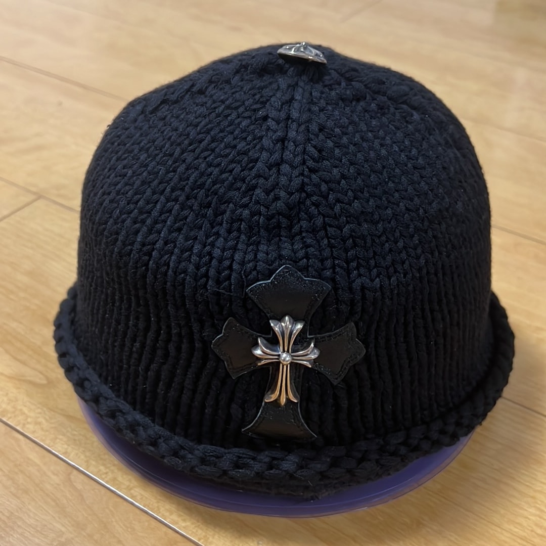 Chrome Hearts Leather Cross Patch Cashmere Beanie "Black"