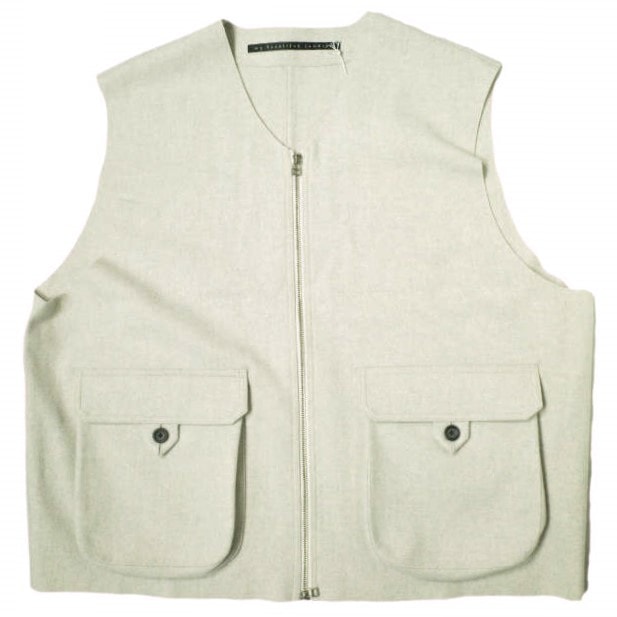 新品 my beautiful landlet マイビューティフルランドレット 24AW 日本製 MELTON FABRIC ZIP VEST ウールメルトンジップベスト WM13-BS242131 1 OATMEAL ジレ ユニセックス トップス