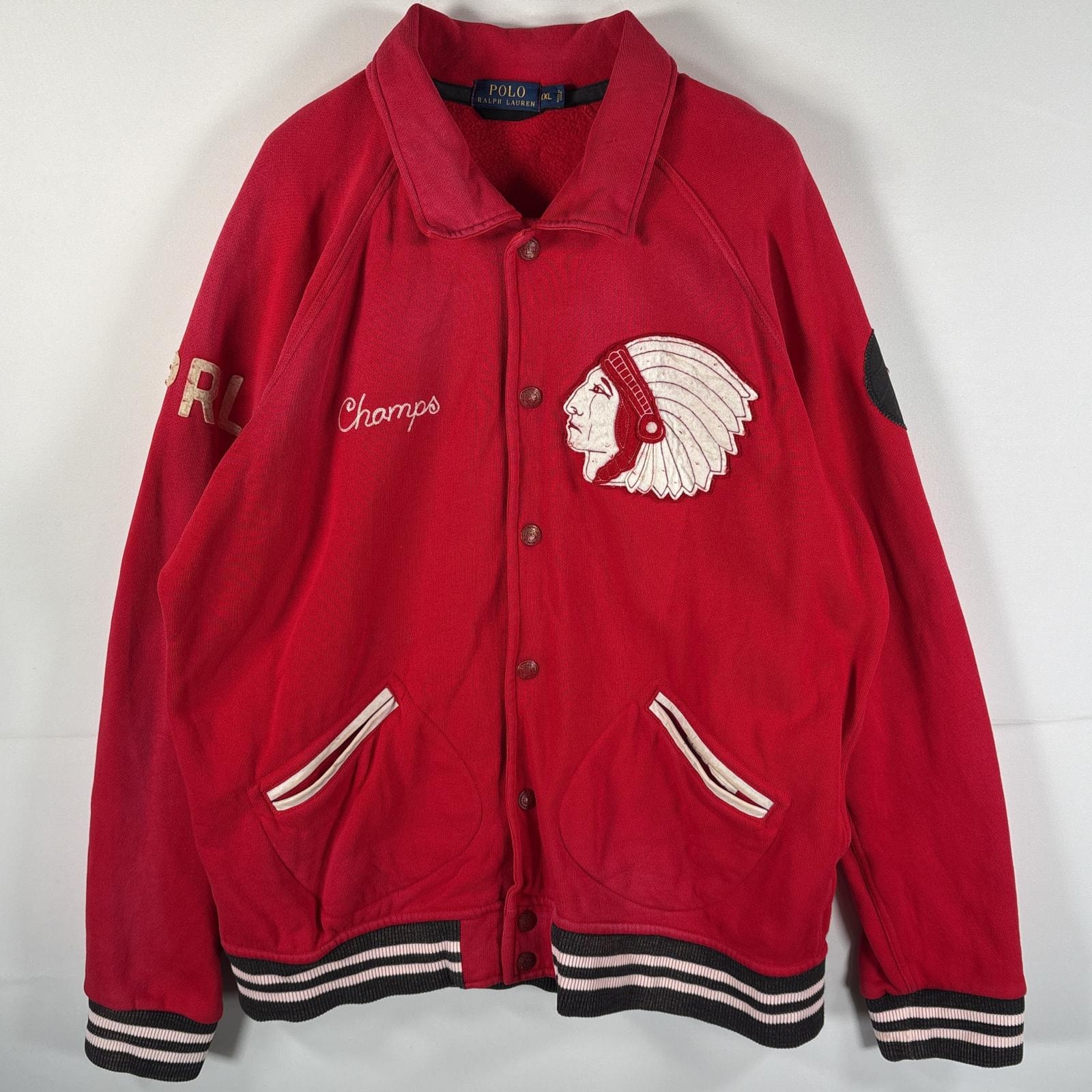 古着 ポロ・ラルフローレン POLO RALPH LAUREN バーシティジャケット 大きいサイズ スウェット スタジャン ワッペン 14041  レッド メンズ