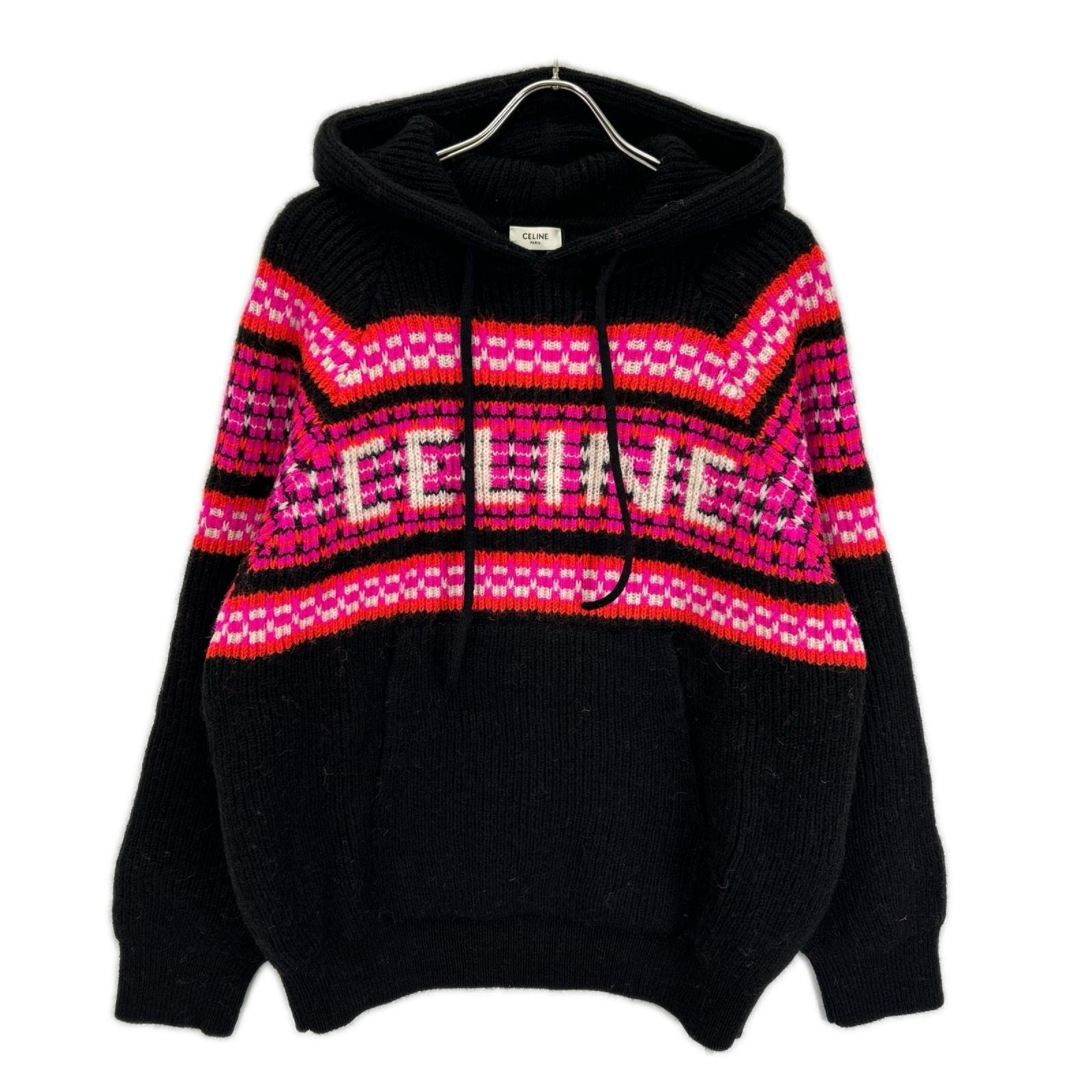 セリーヌ 2AC23579S ブラック Ski Jacquard Hooded Wool Knit Hoodie/スキー ジャガード ウールニットフーディー S