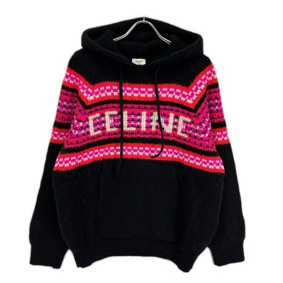 セリーヌ 2AC23579S ブラック Ski Jacquard Hooded Wool Knit Hoodie/スキー ジャガード ウールニットフーディー S
