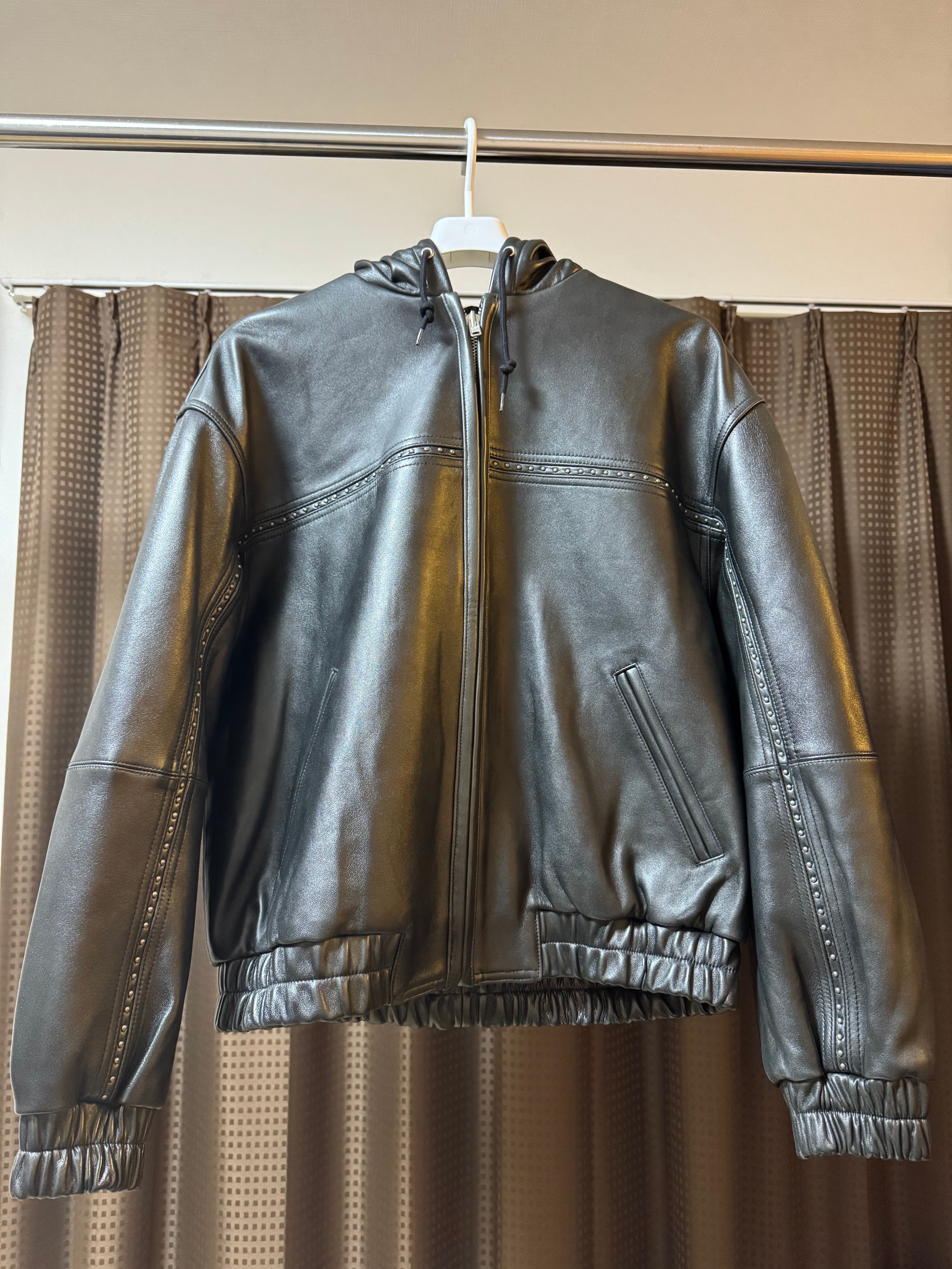 Supreme Studded Hooded Leather Jacket "Black"