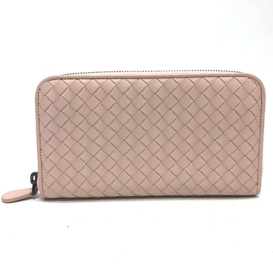 ボッテガヴェネタ BOTTEGA VENETA ラウンドファスナー 114076 イントレチャート 長財布 レザー ピンク