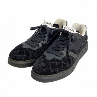 【6ape008】シャネル スニーカー 39.5 スエード ブラック【中古】メンズ