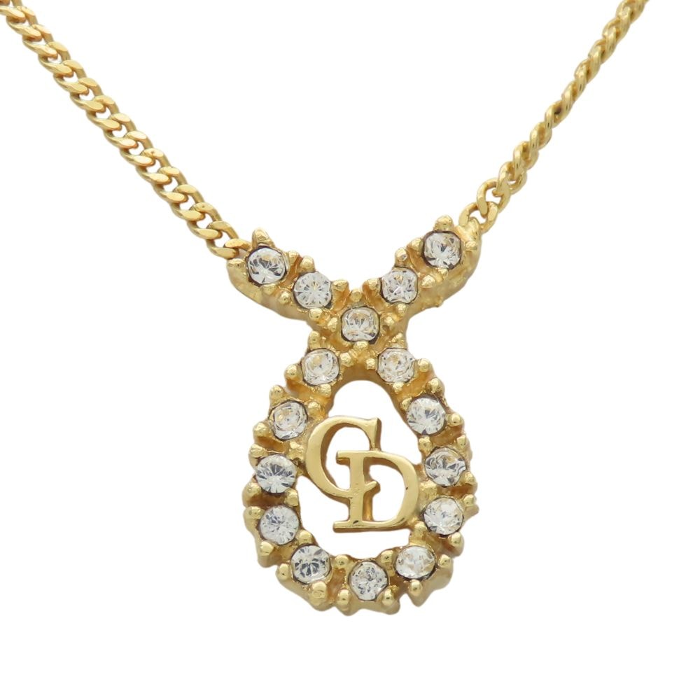 【中古】 クリスチャンディオール ネックレス CDロゴ メタル ラインストーン ゴールド メッキ GP アクセサリー レディース 女性 Christian Dior