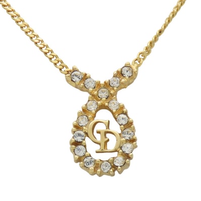 【中古】 クリスチャンディオール ネックレス CDロゴ メタル ラインストーン ゴールド メッキ GP アクセサリー レディース 女性 Christian Dior
