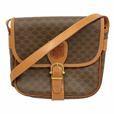 【6dd4390-k】セリーヌ ショルダーバッグ マカダム ブラウン ゴールド金具【中古】レディース