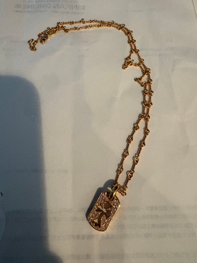 Chrome Hearts 22K Tiny Cut Out Cross Dog Tag Pave Diamond Charm "Yellow Gold"