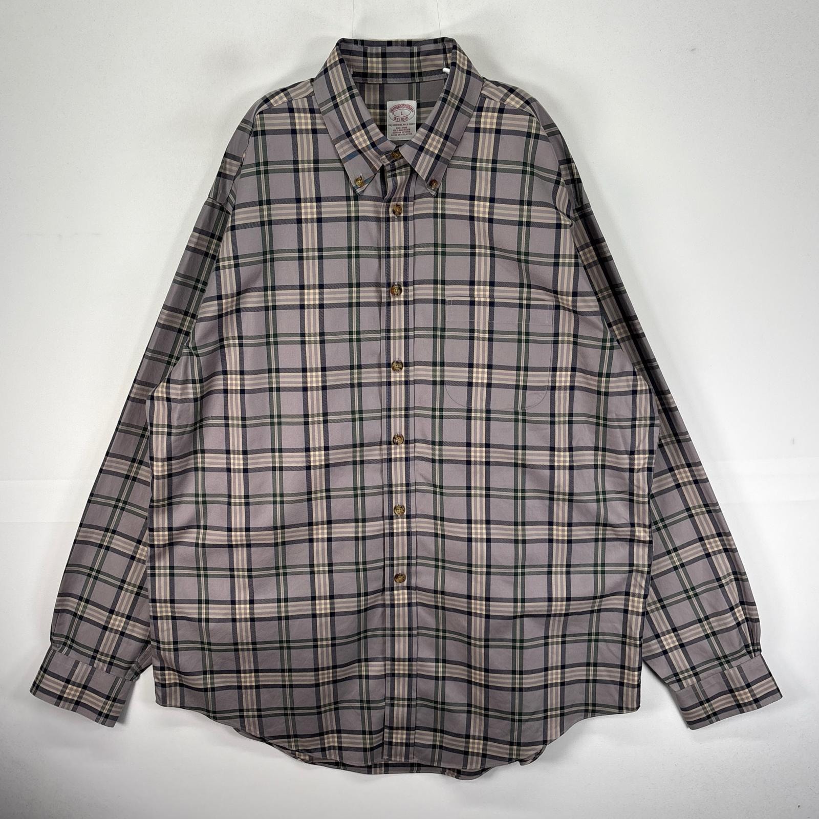 古着 ブルックスブラザーズ Brooks Brothers 長袖シャツ ボタンダウン 1818 L  グレー系 チェック メンズ