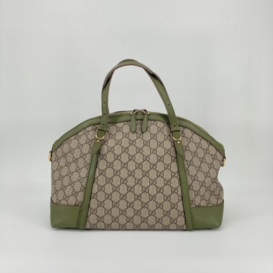 GUCCI(グッチ) GGスプリーム Nice Dome ゴールド金具 キャンバス×レザー 309614 ハンドバッグ グリーン×ベージュ