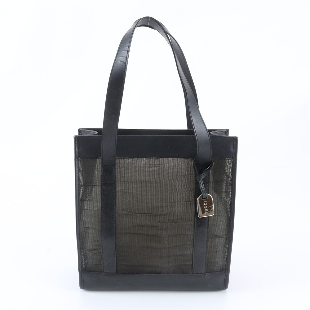 ■美品 グッチ メッシュトート バッグ レザー×ナイロン