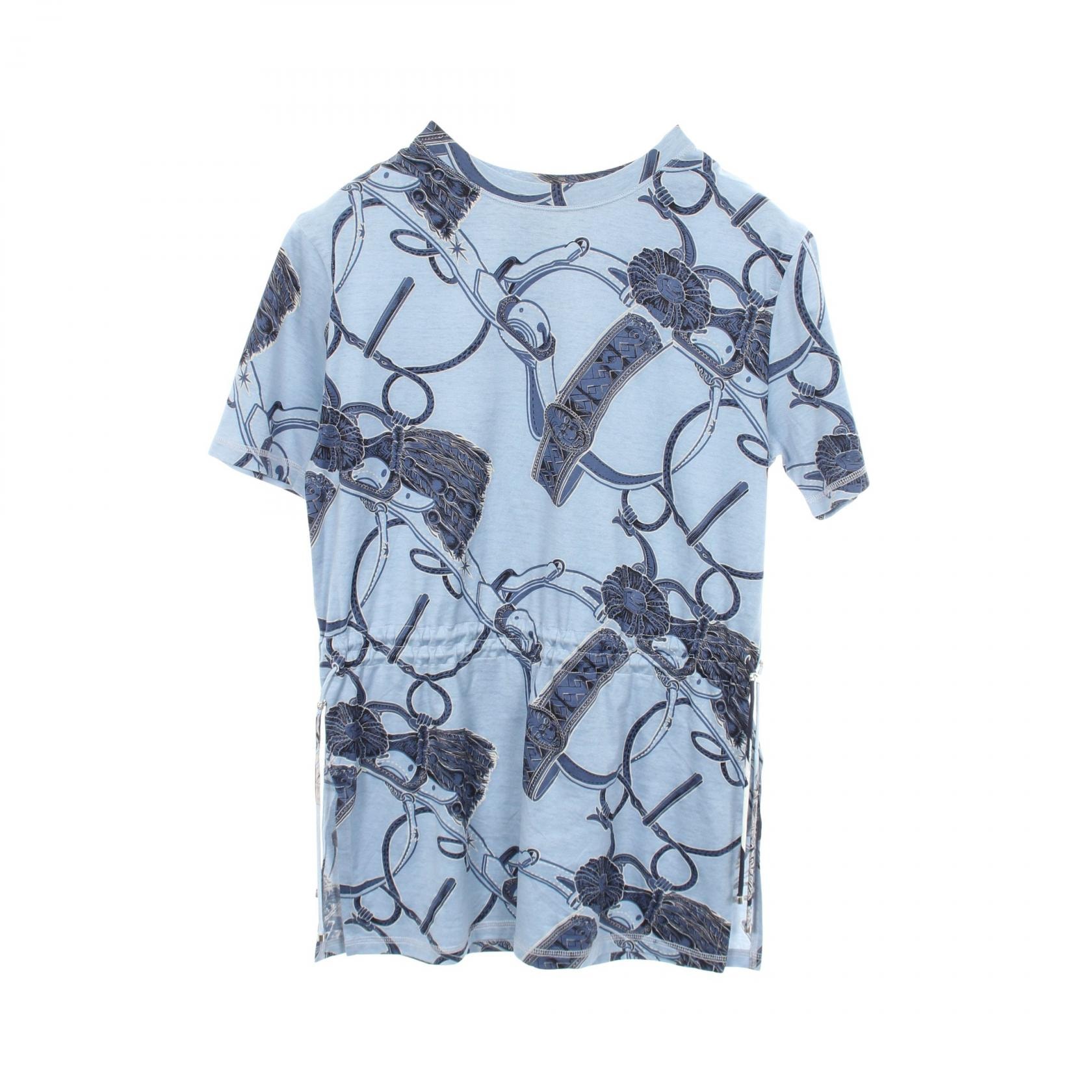 エルメス HERMES 総柄 チュニック 半袖Tシャツ 衣料品 トップス コットン レディース ブルー系 【中古】